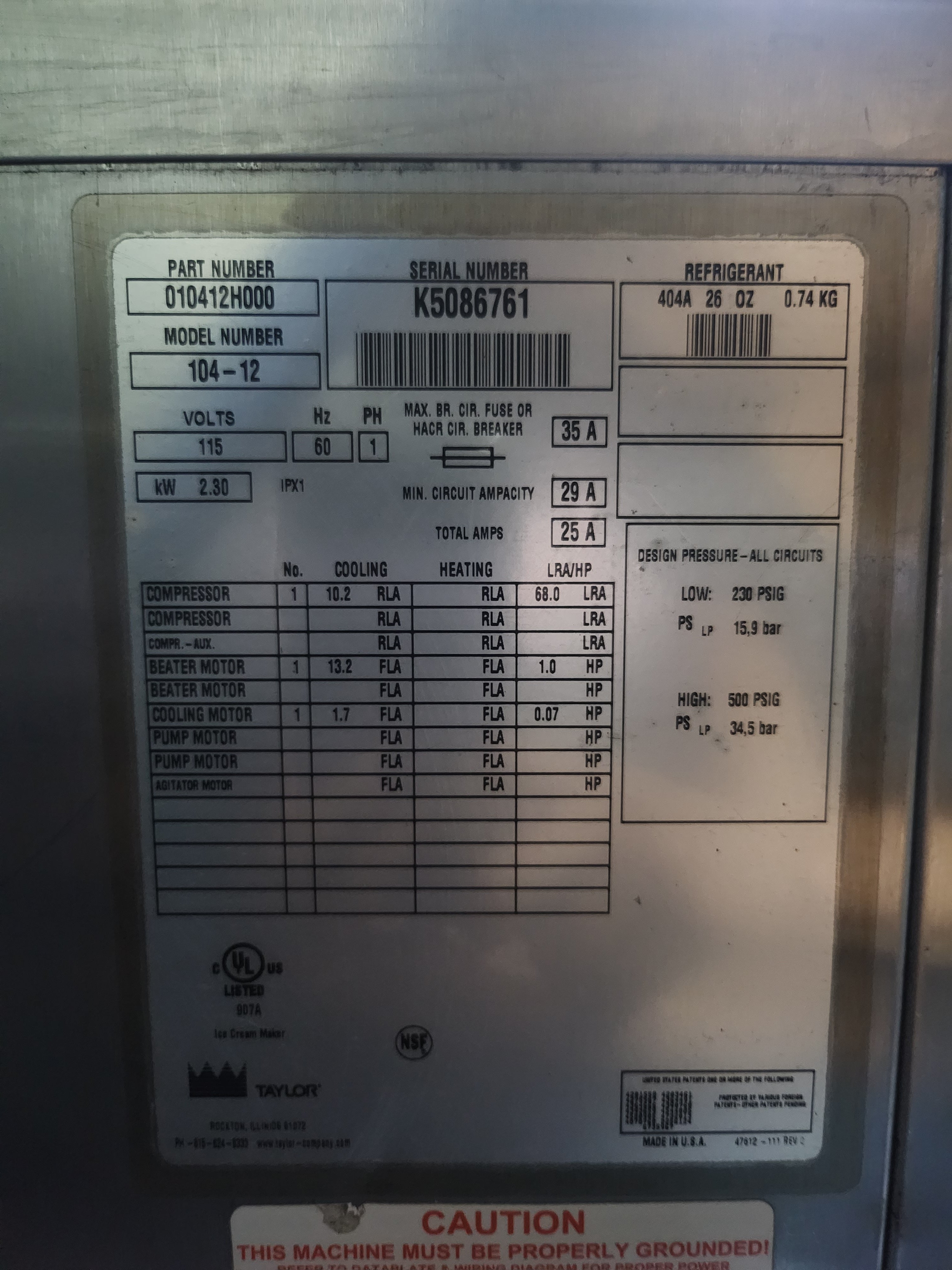 Maquina de Helado Duro Taylor 104 (Reacondicionado)