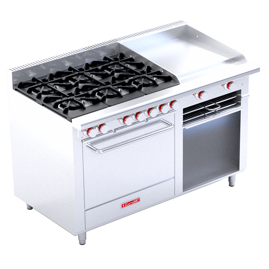 Estufa a Gas 6 Quemadores Octagonales, Plancha, Gratinador, Horno Grande Coriat EC-6-H-GRILL MASTER DE PISO