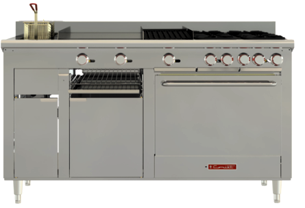 Estufa Múltiple a Gas 4 Quemadores, Asador, Plancha, Gratinador, Freidora, horno Grande Coriat MULTIPLE MASTER DE PISO