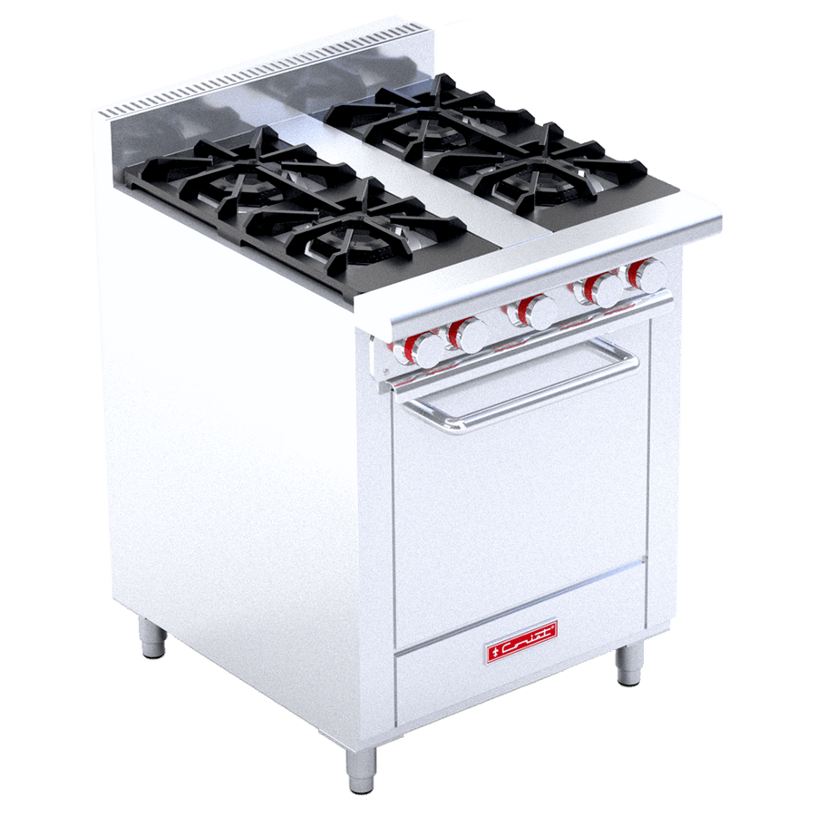 Estufa a Gas 4 Quemadores Abiertos Octagonales, 2 Parrillas Superiores, Horno Mediano Coriat EC-4-HM MASTER DE PISO