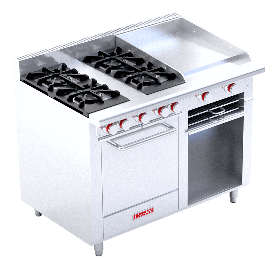 Estufa a Gas, 4 Quemadores, Plancha, Gratinador, Horno Mediano Coriat MINICHEF MASTER DE PISO