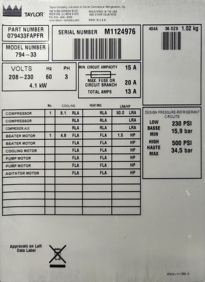 Maquina de Helado Suave Taylor 794-33 (trifásica) (Reacondicionado)