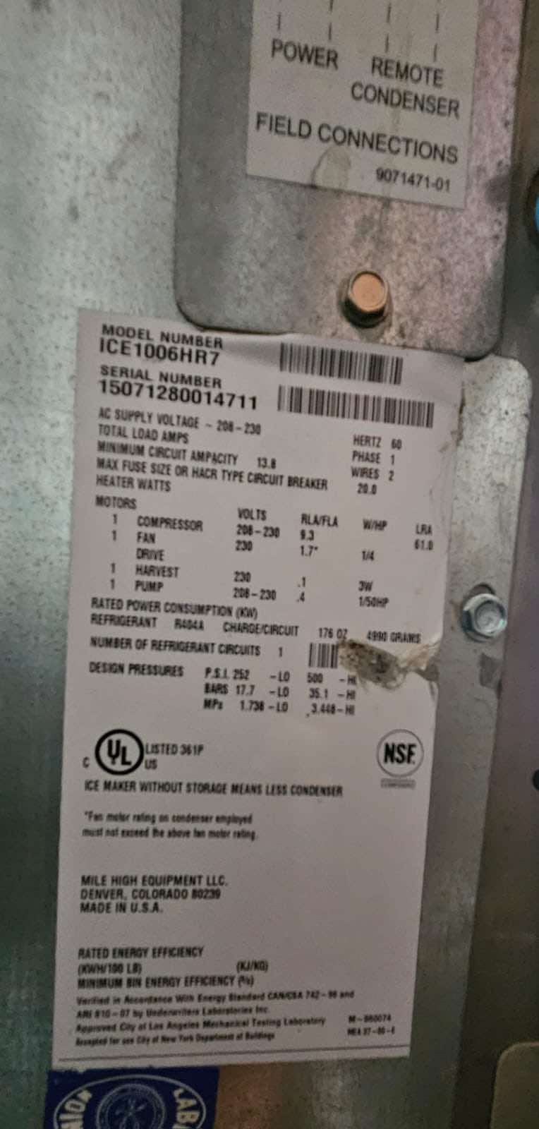 Maquina de Hielo 1000Lbs Ice o Matic CE1006HR7 (Reacondicionado)