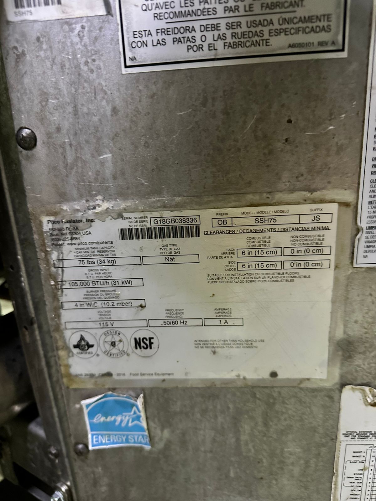 Freidora 4 Tinas Pitco SSH60/ SSH75 (Reacondicionado)