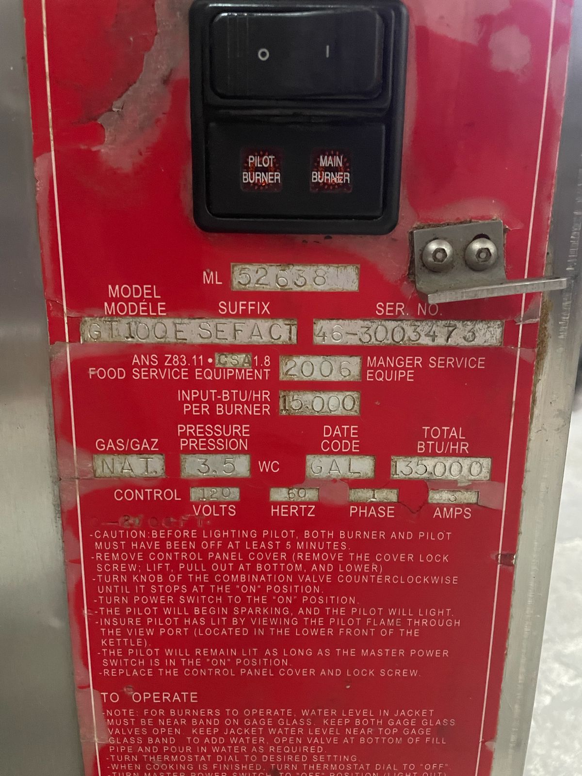 Marmita 100 Galones Vulcan GT100E (Reacondicionado)