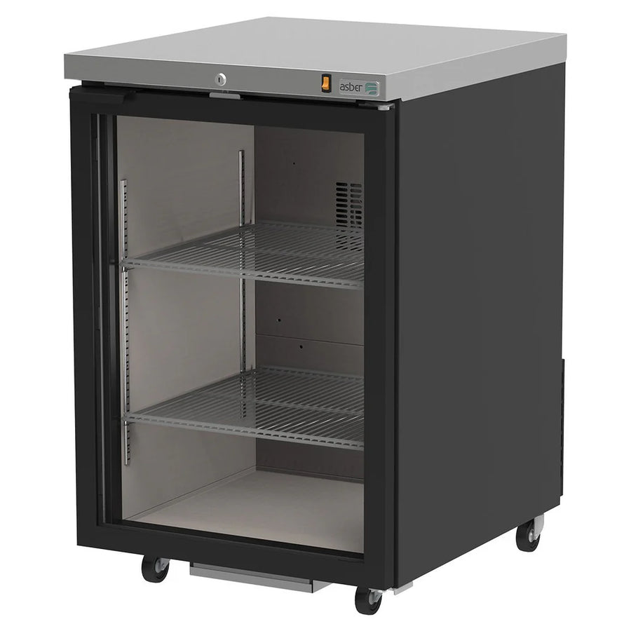 Asber ABBC-23G HC Refrigerador Contrabarra Vinil Negro 1 Puerta de Cristal 8.9 Pies