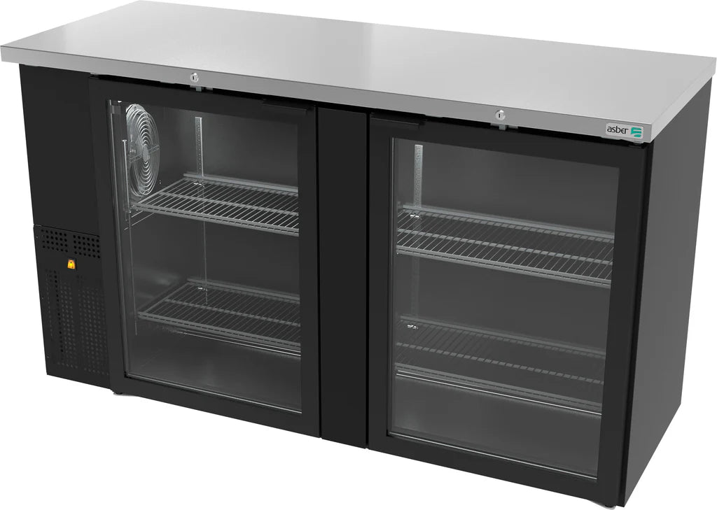 Asber ABBC-24-60-G HC Refrigerador Contra Barra Vinil Negro 2 Puerta de Cristal.