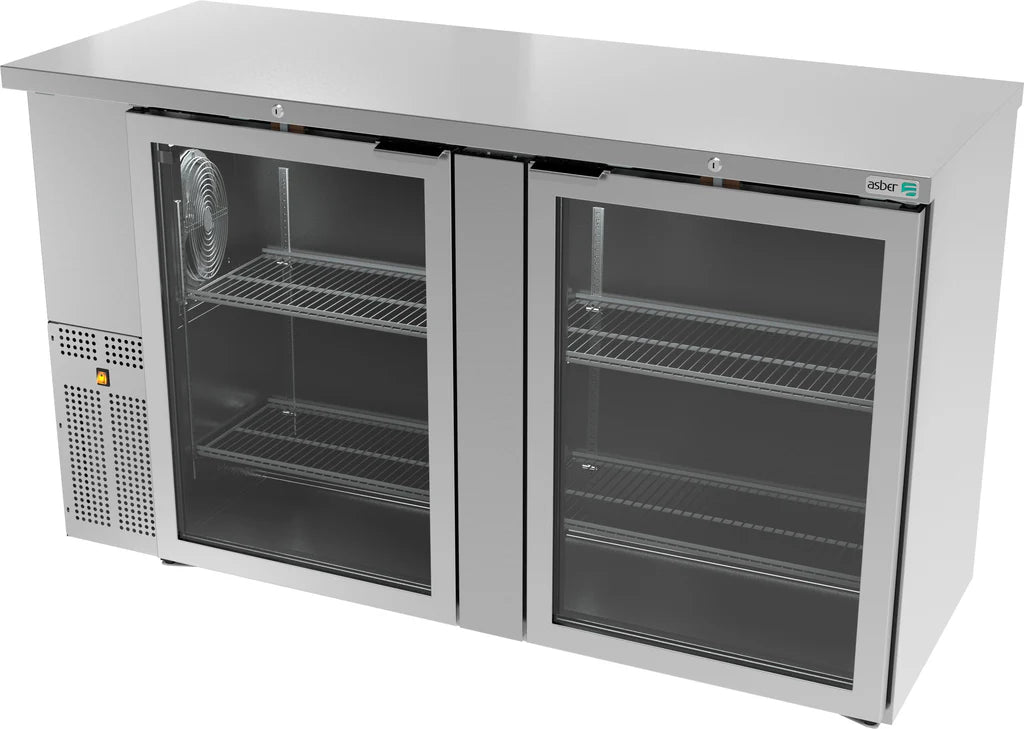 Asber ABBC-24-60-SG HC Refrigerador Contrabarra Slim 2 Puertas de Cristal 390 Latas Acero Inoxidable