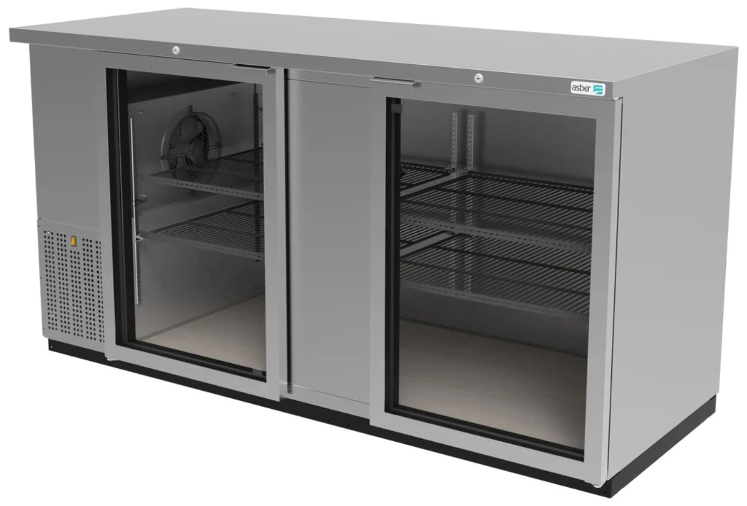 Asber ABBC-68-SG HC Refrigerador Contrabarra Acero Inoxidable 2 Puertas Cristal 26.3 Pies