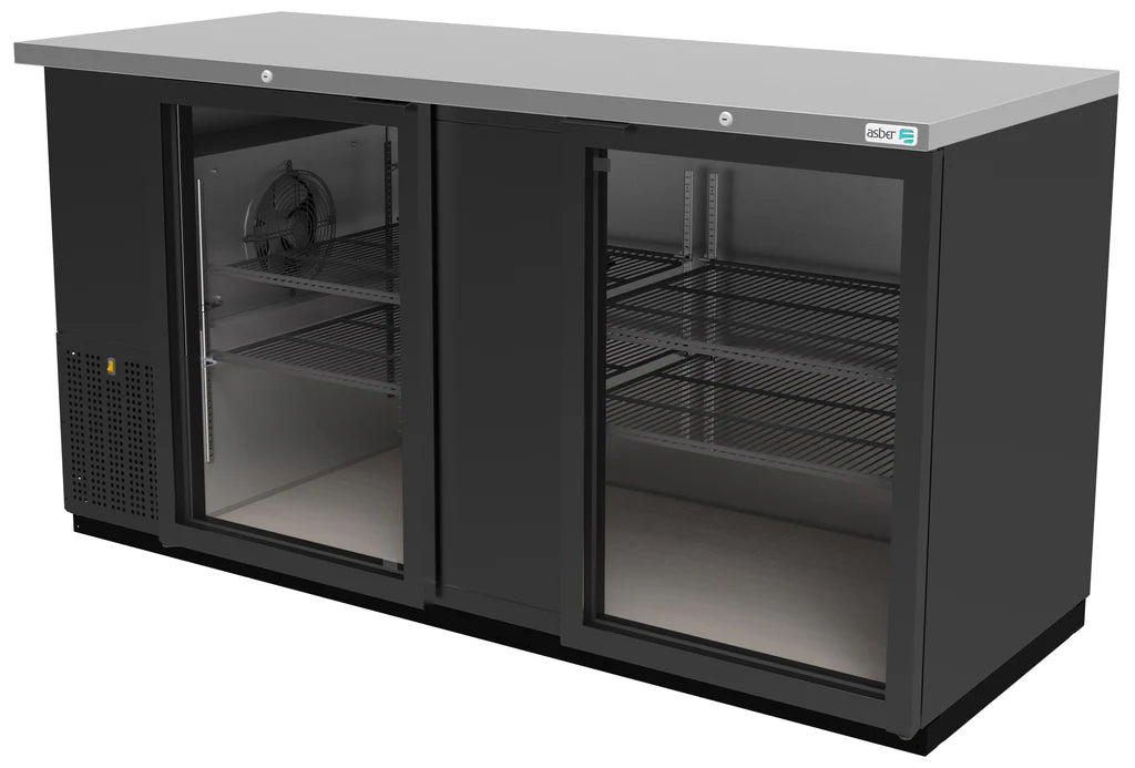 Asber ABBC-68G HC Refrigerador Contrabarra Vinil Negro 2 Puertas de Cristal 26.3 Pies
