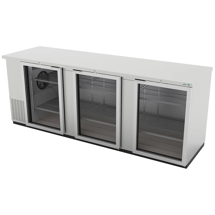 Asber ABBC-94-SG HC Refrigerador Contrabarra Acero Inoxidable 3 puertas de Cristal 26.4 Pies