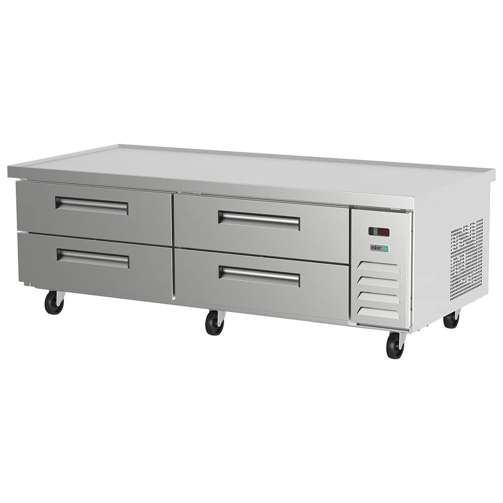 Asber ACBR-72 HC Base de Chef Refrigerada con 4 Cajones (2 GN-1/1 cada uno) - Cubierta con Borde Antiderrame