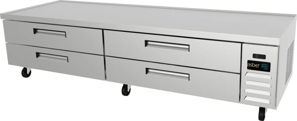 Asber ACBR-96 HC Base de Chef Refrigerada con 4 Cajones (3 GN-1/1 C/UNO) - Cubierta con Borde Antiderrame