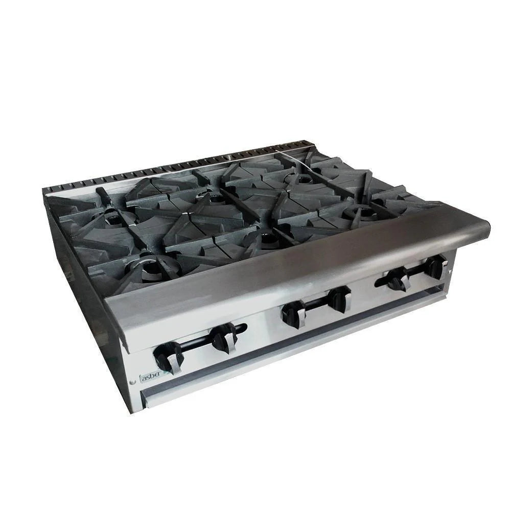 Asber AEHP-6-36 Parrilla a Gas de 6 Fuegos Abiertos Acero Inoxidable
