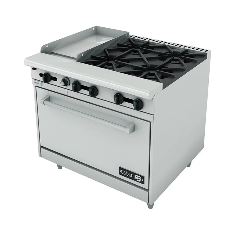 Asber AEMR-G12-B4-36 Estufa Múltiple con Plancha y Horno 4 Quemadores
