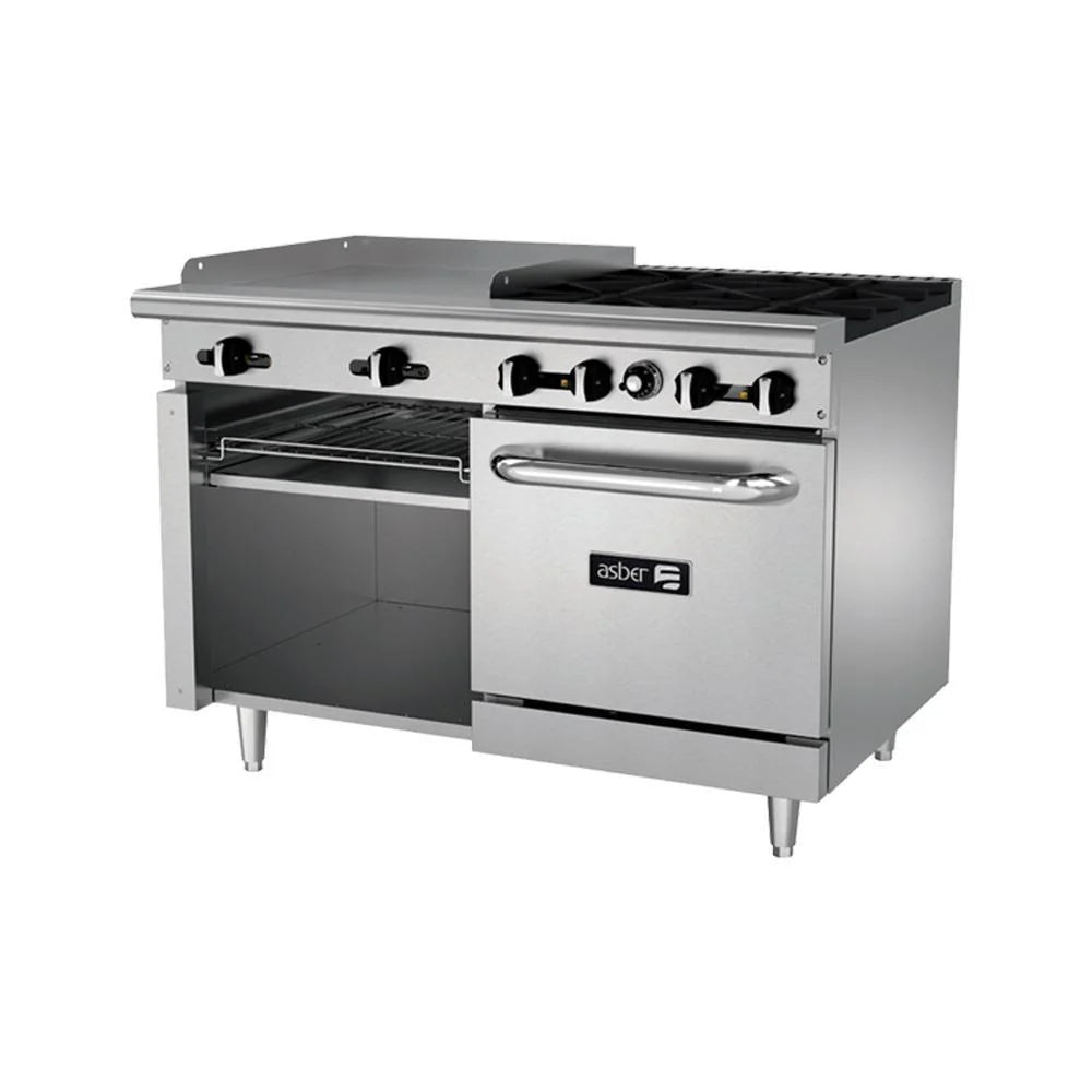 Asber AEMR-G24-B4-48-H Estufa Múltiple con Plancha y Horno 4 Quemadores