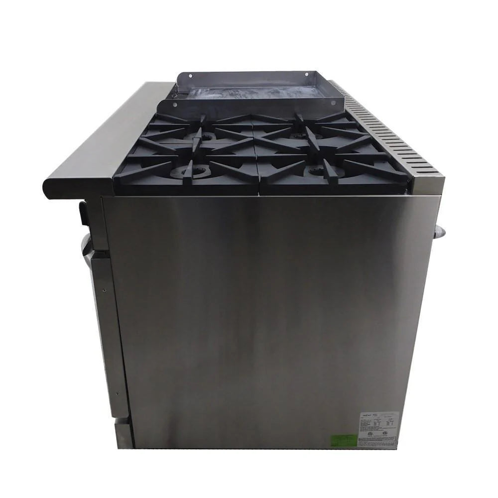 Asber AMR-48 Estufa 4 fuegos Abiertos + Plancha 24" + Horno + Gratinador Acero Inoxidable