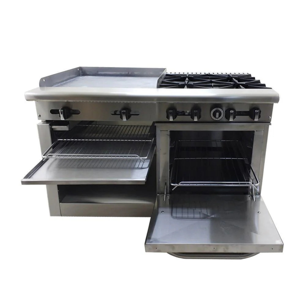 Asber AMR-48 Estufa 4 fuegos Abiertos + Plancha 24" + Horno + Gratinador Acero Inoxidable