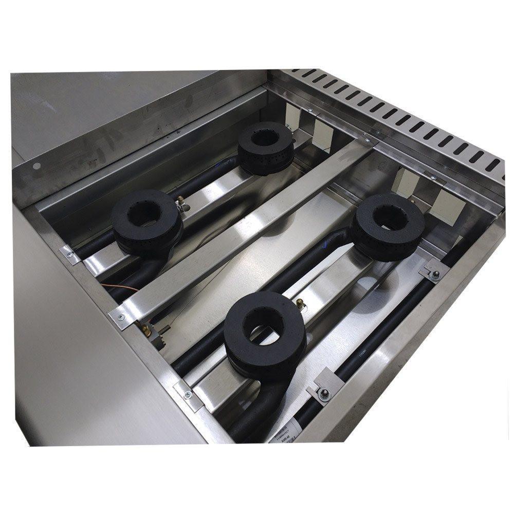 Asber AMR-48 Estufa 4 fuegos Abiertos + Plancha 24" + Horno + Gratinador Acero Inoxidable