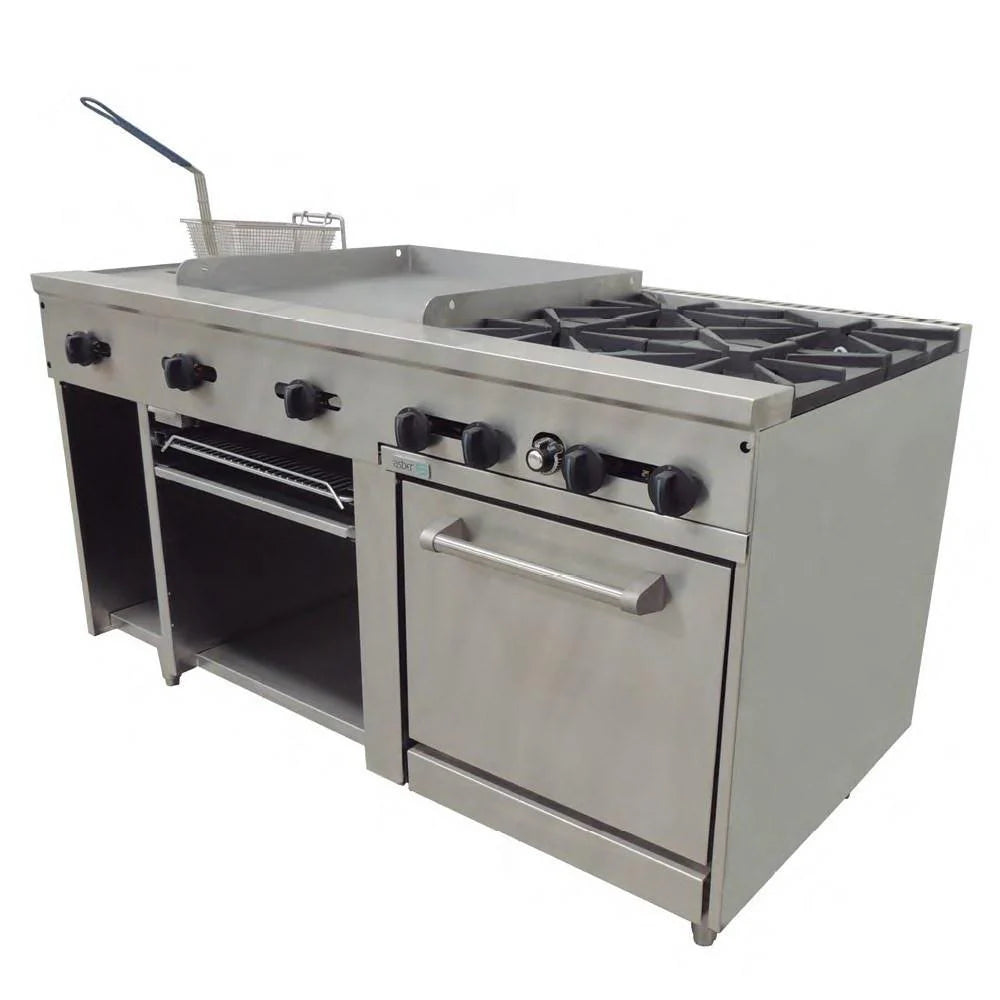 Asber AMR-60 Estufa Múltiple 4 Fuegos Abiertos + Plancha 24" + Horno + Gratinador + Freidora