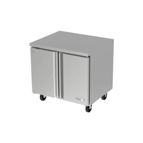 Asber AUTR-36 HC Mesa Refrigerada Bajo Mostrador 2 Puertas Solidas 9.8 Pies.