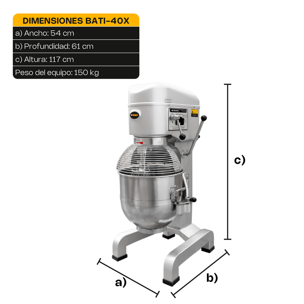 Batidora Planetaria 40 L Rhino BATI-40X · vista 4