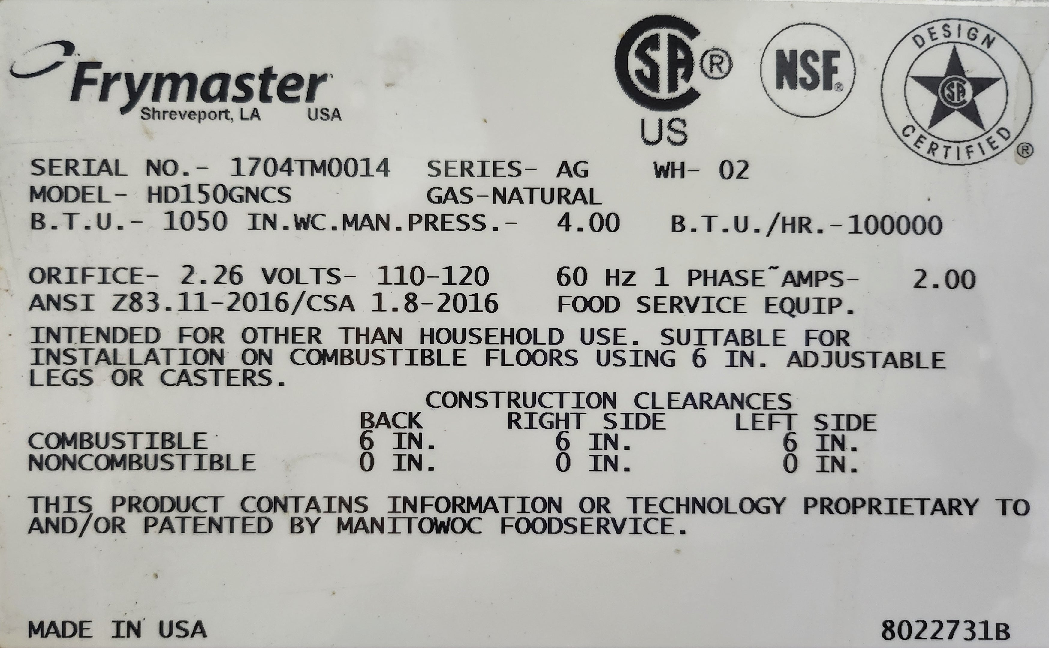 Freidora 1 Tina Frymaster HD150GNCS (Reacondicionado)