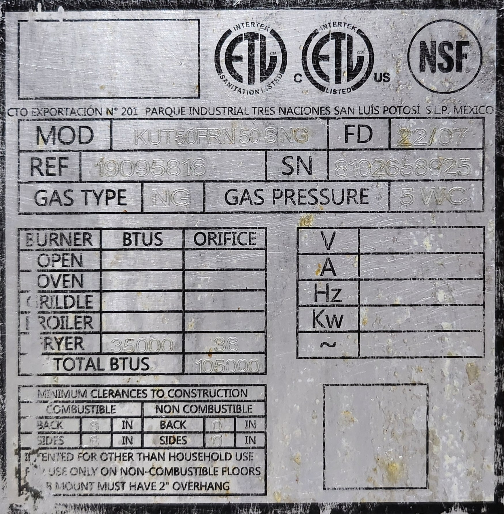 Freidora de 1 Tina KUT50FRN50SNG (Reacondicionado)