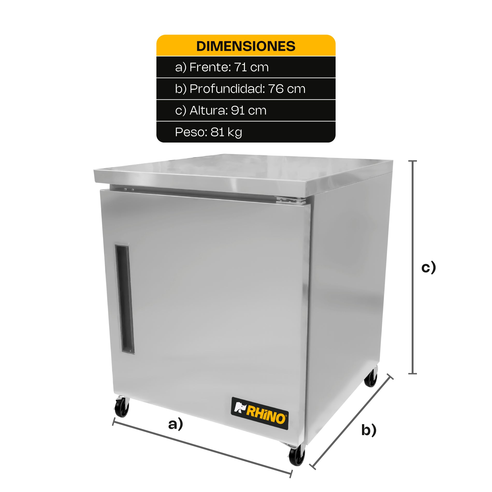 Rhino MERBAJ-27 Mesa Refrigerada Bajo Barra 6.9 Pies