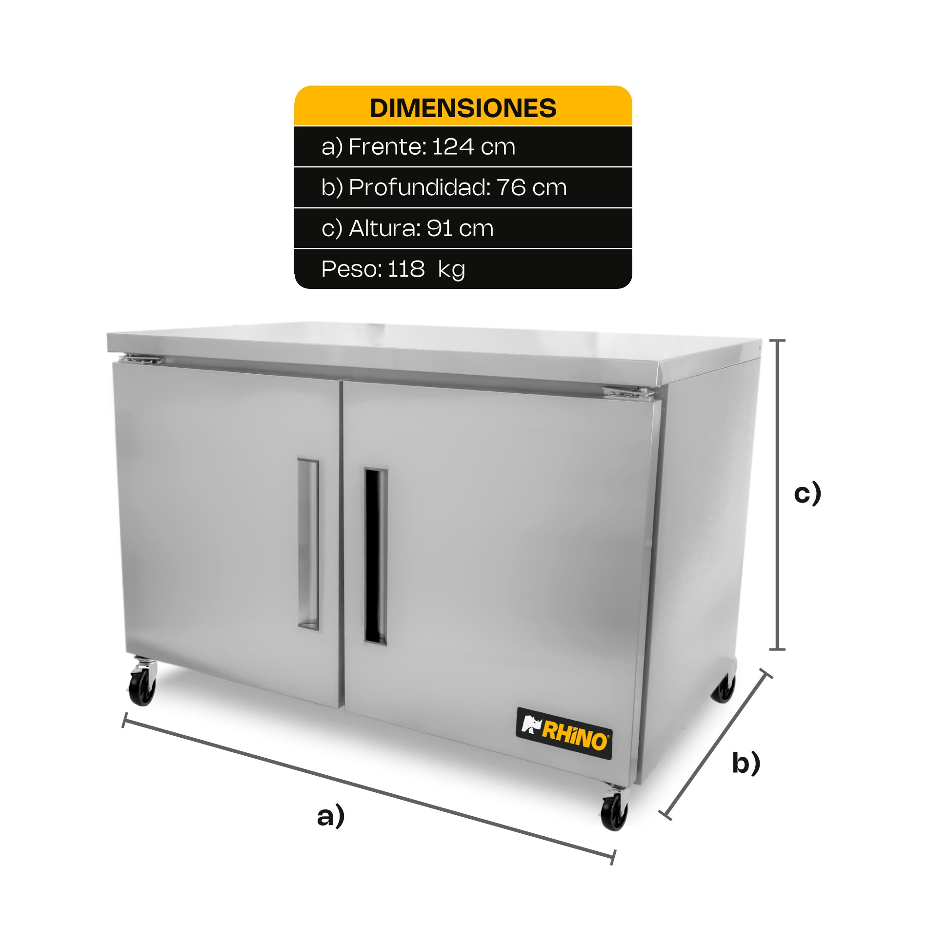 Rhino MERBAJ-48 Mesa Refrigerada Bajo Barra 13.3 Pies