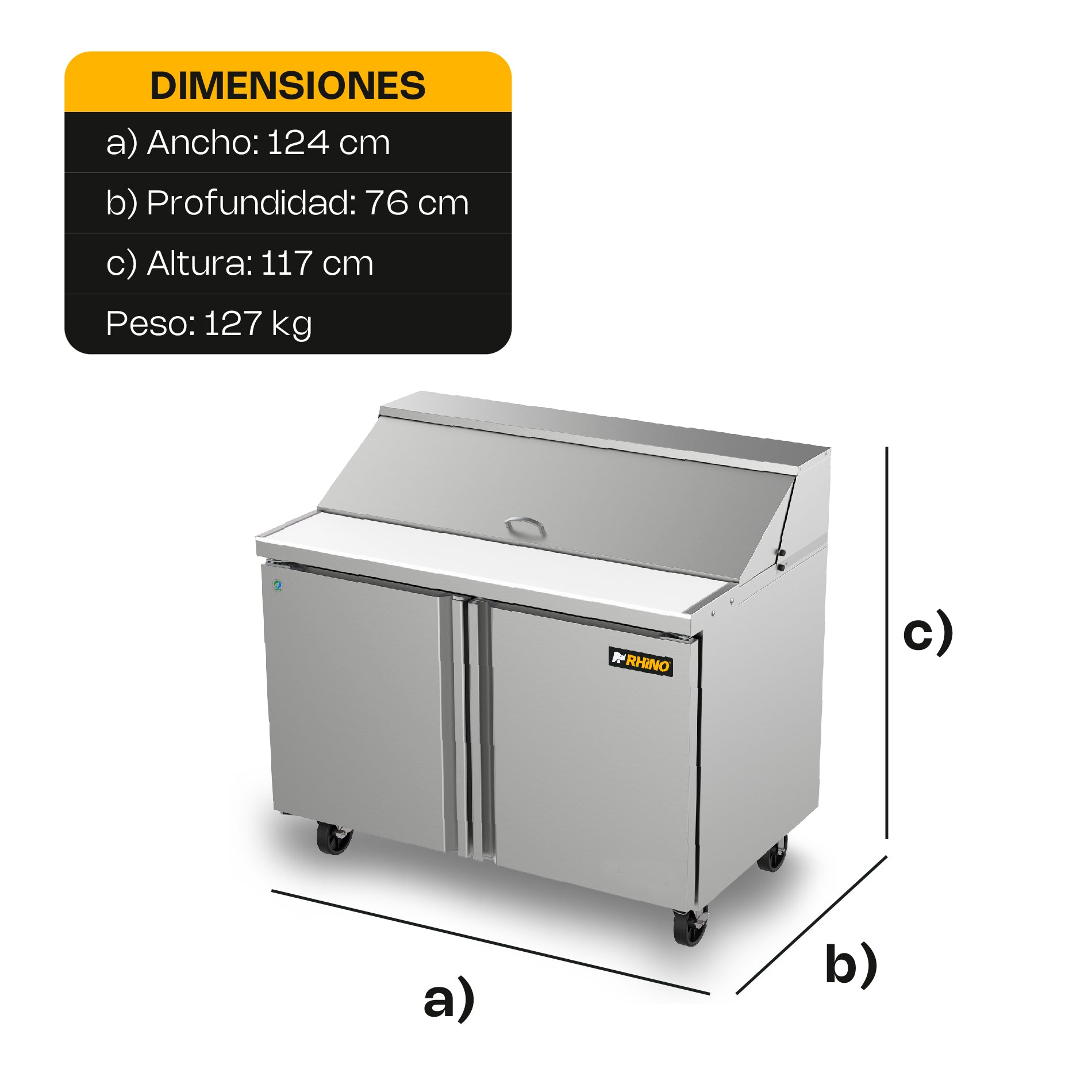 Rhino MERSAL-48 Mesa Refrigerada De Preparación 13.3 Pies