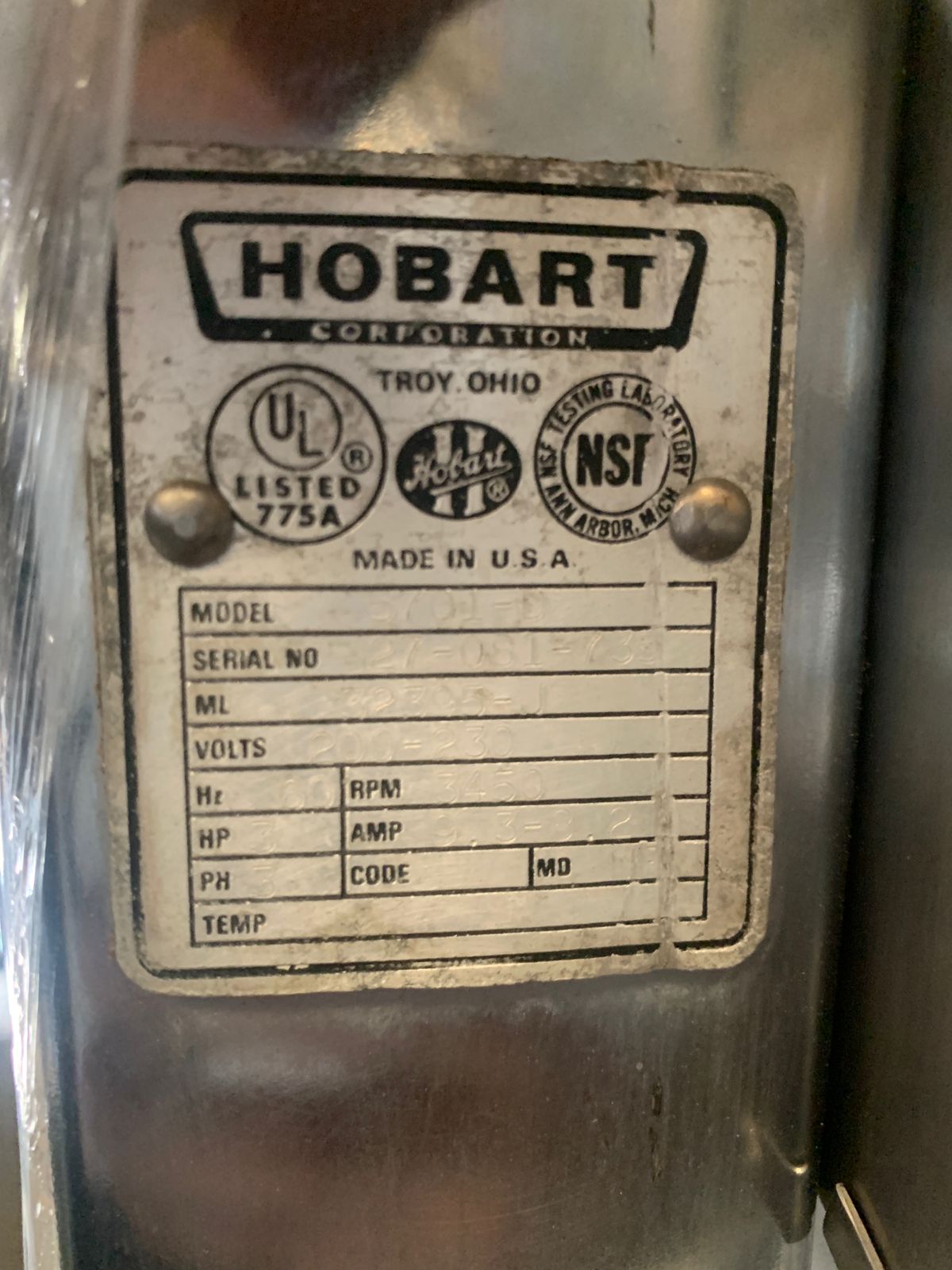 Sierra Carnicera Hobart 5701-D 3HP (Reacondicionado)