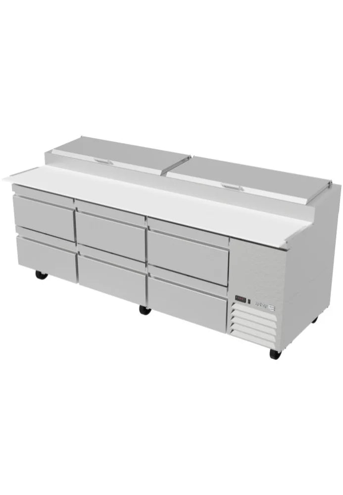Asber APTP-93-D6 P HC Mesa Refrigerada Preparación de Pizzas – Premium con 3 Puerta y 6 Cajones, 12 Insertos 30.2 pies
