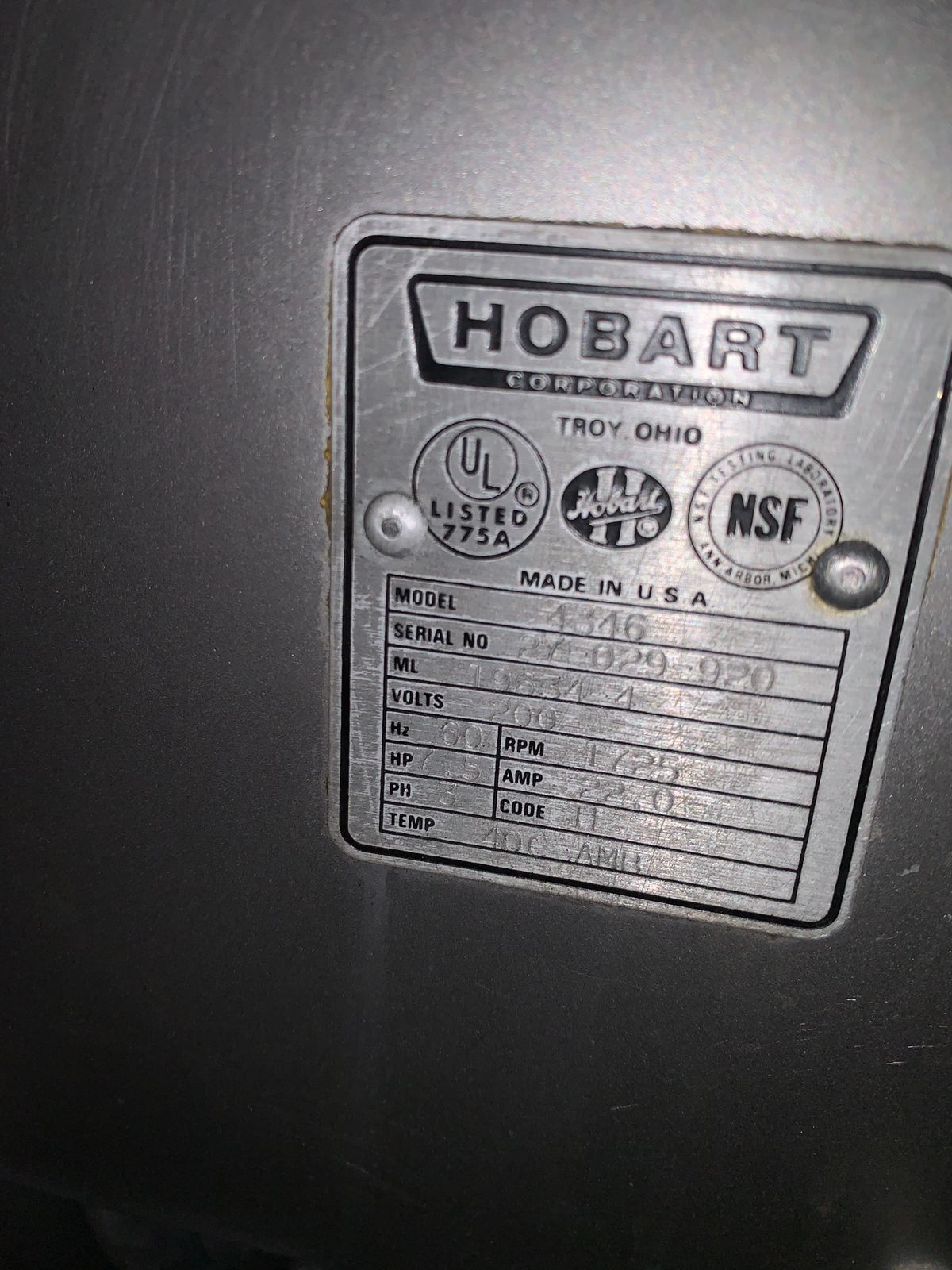 Molino Boludo Hobart 7.5 HP 4346 (Reacondicionado)