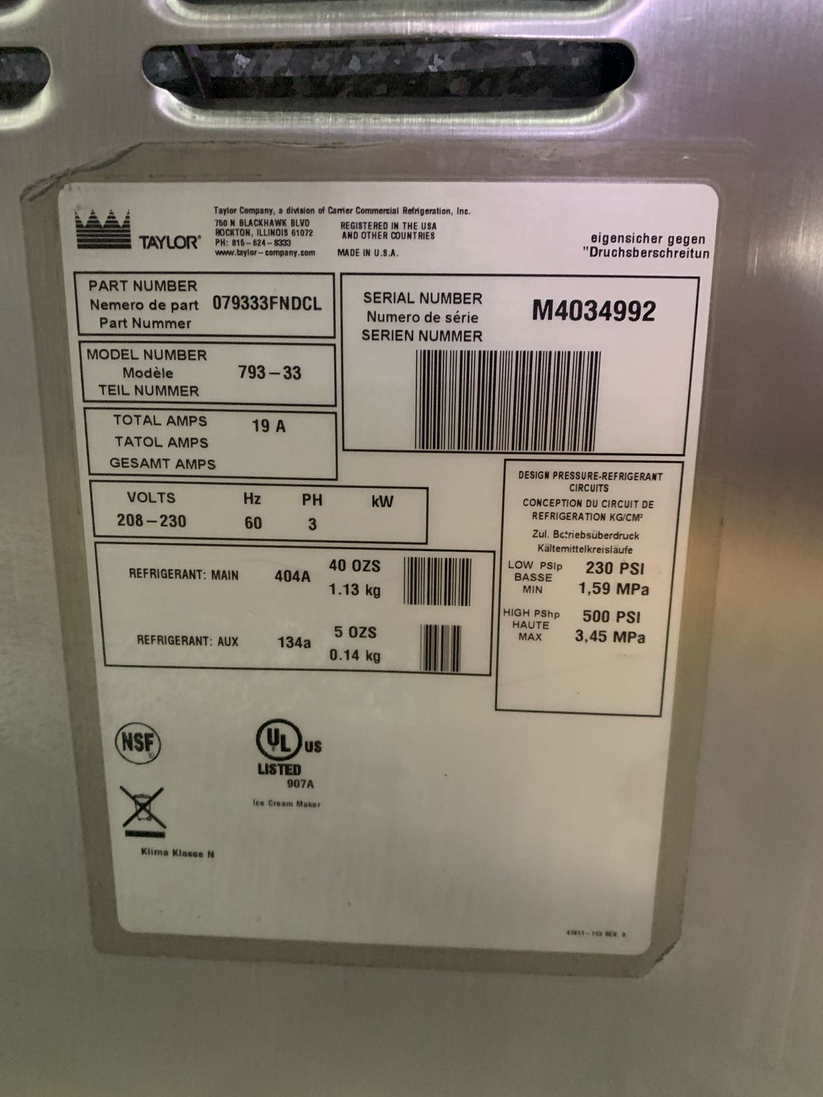 Maquina de Helado Suave Taylor 794-33 (trifásica) (Reacondicionado)
