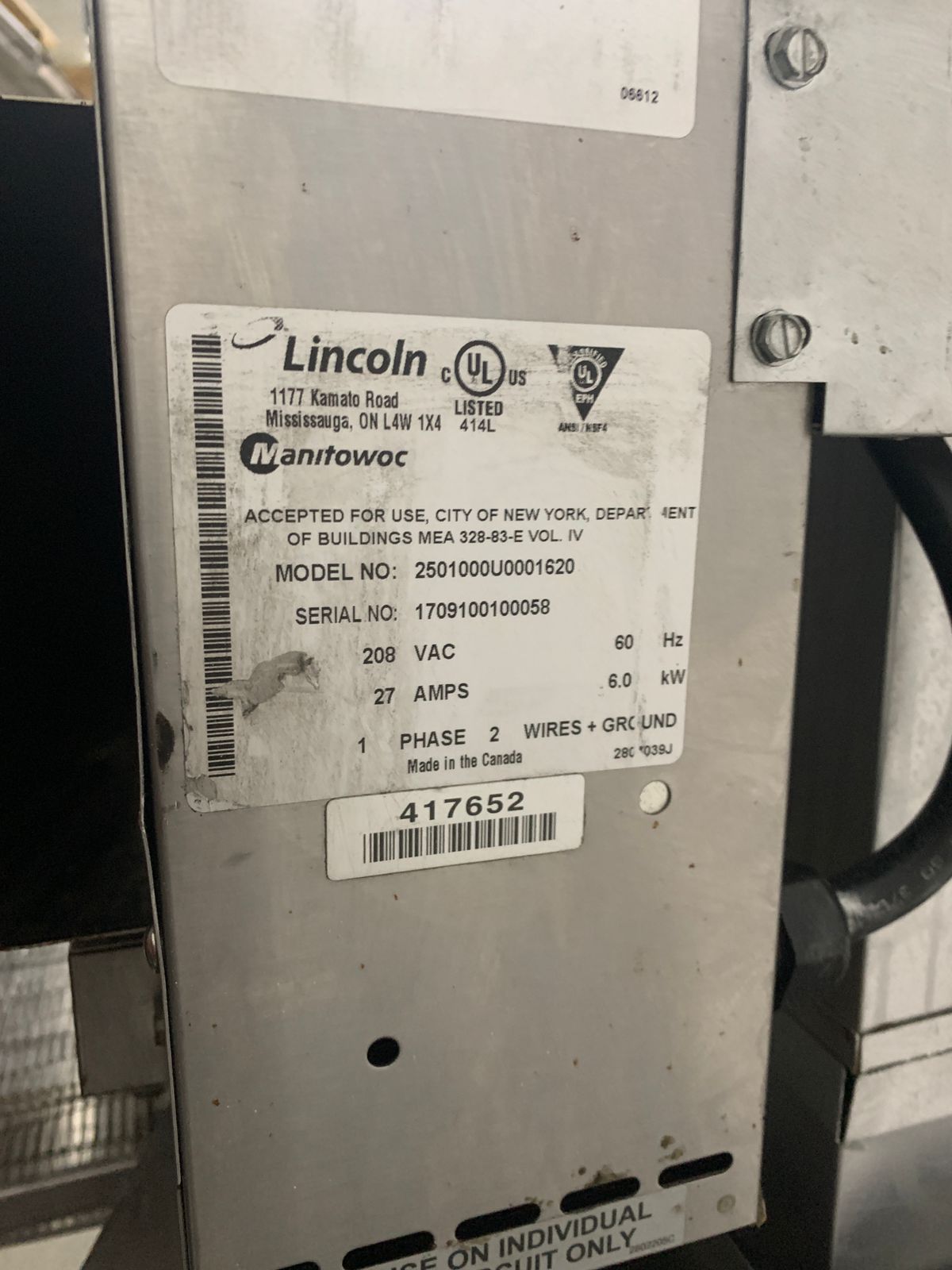 Horno de Banda Doble eléctrico 16 Pulgadas Lincoln 2501 (Seminuevo)