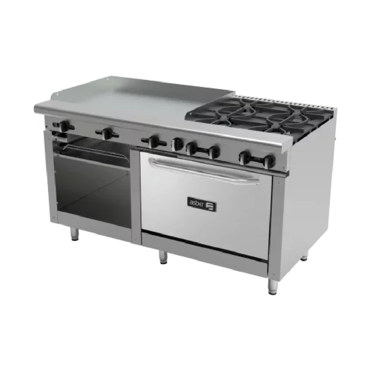 Estufa 4 Quemadores con Plancha 36 Pulgadas y Horno Asber AEMR-G36-B4-60-H