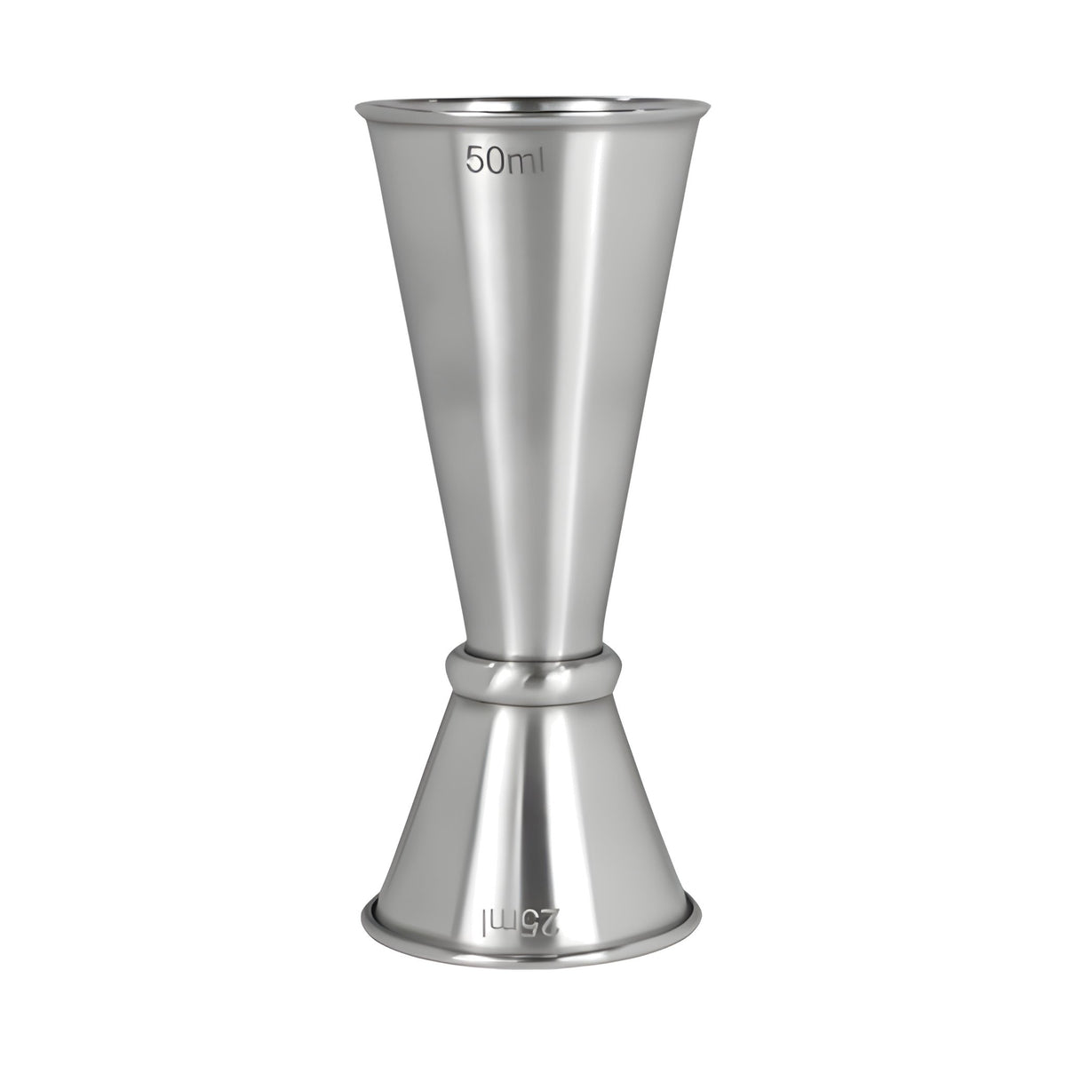 Jigger Tipo Japonés de Acero Inoxidable Concassé 25/50 ml Satinado #Acabado_Satinado