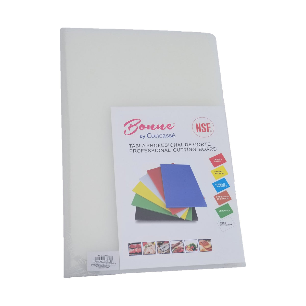 Tabla de Corte de Polipropileno Concassé 12" x 18" x 1/2" Blanco #Color_Blanco