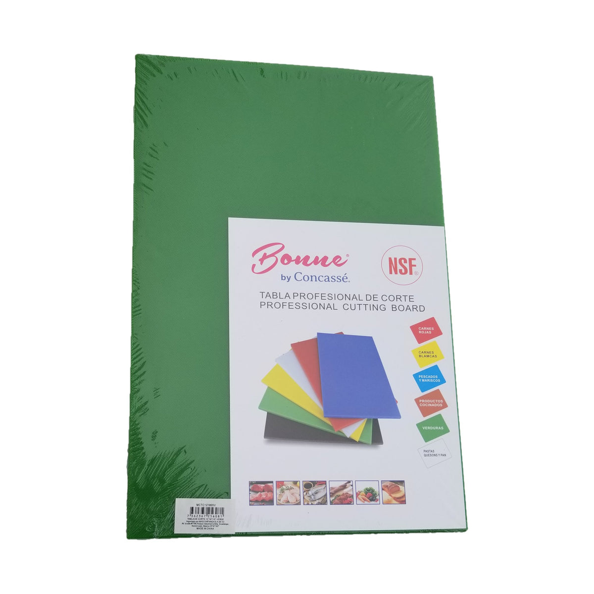 Tabla de Corte de Polipropileno Concassé 12" x 18" x 1/2" Verde #Color_Verde