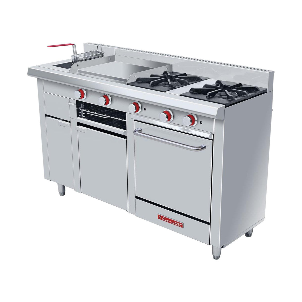 Estufa 2 Quemadores con Freidora, Plancha y Horno Coriat Multichef Turbo Petit de Piso