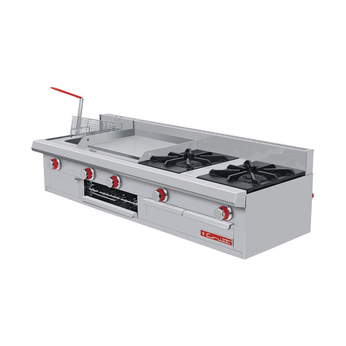 Estufa 2 Quemadores con Freidora y Plancha Coriat Multichef Petit de Mesa