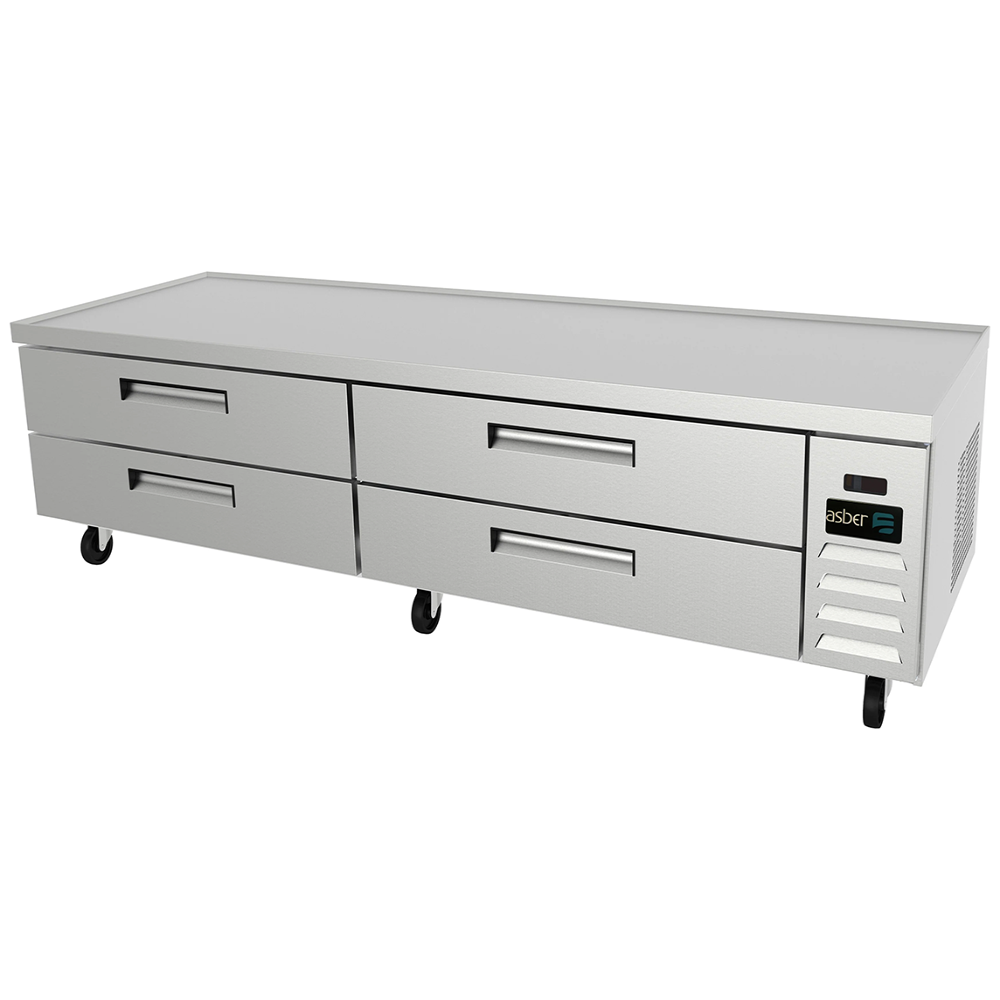 Asber ACBR-96 HC Base de Chef Refrigerada con 4 Cajones (3 GN-1/1 C/UNO) - Cubierta con Borde Antiderrame