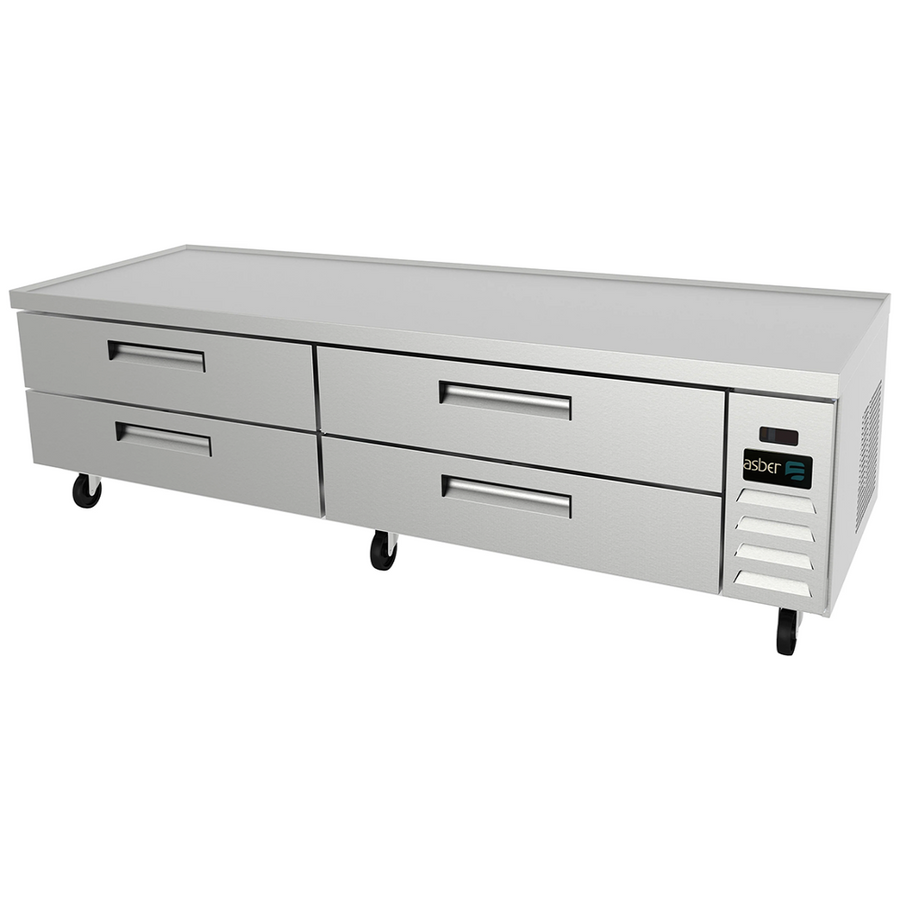 Asber ACBR-96 HC Base de Chef Refrigerada con 4 Cajones (3 GN-1/1 C/UNO) - Cubierta con Borde Antiderrame