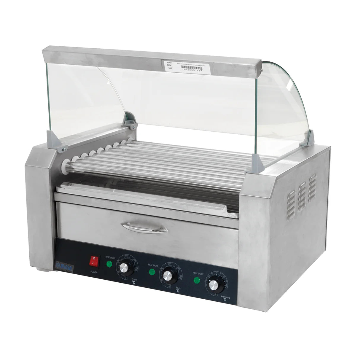 HHD-09A MIGSA ASADOR DE SALCHICHAS DE 9 TUBOS CON CAJÓN PARA PAN