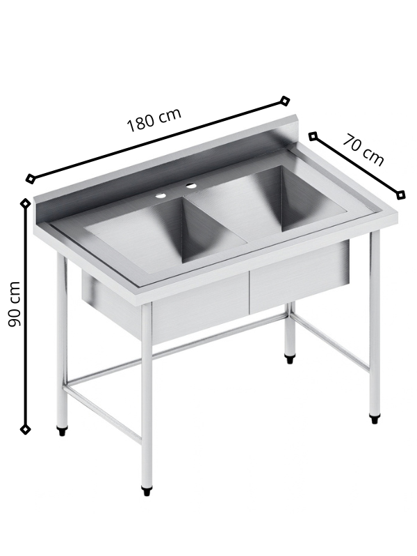 Tarja Doble de Acero Inoxidable (180x70 x 90 cm) TD-2