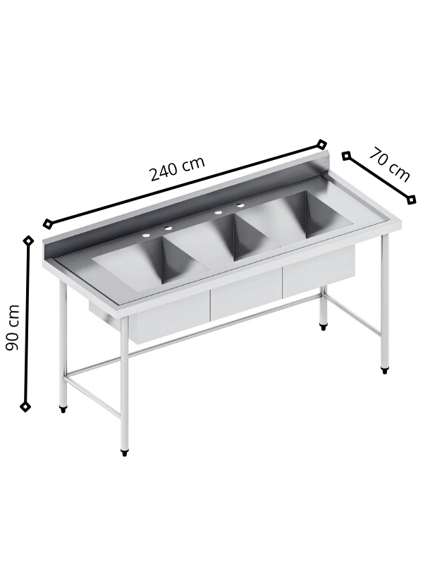Tarja Triple en Acero Inoxidable (160x70 x 90 cm) TT-1