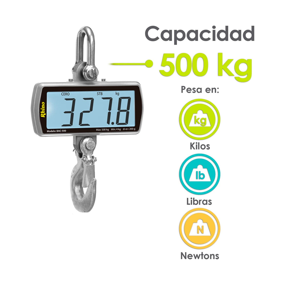 Báscula Electrónica Colgante 500 kg Rhino BAC-500 · vista 2