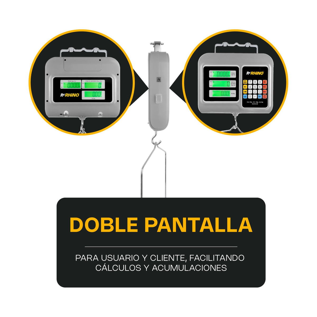 Báscula Electrónica Colgante Multifunciones 30 kg Rhino BACMU-30 · vista 3
