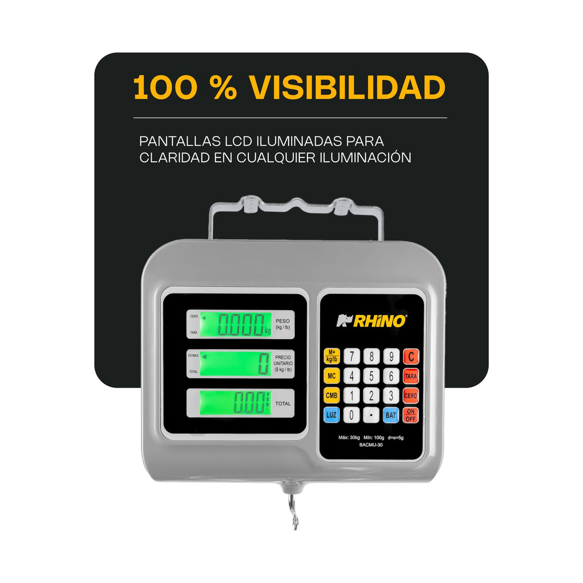 Báscula Electrónica Colgante Multifunciones 30 kg Rhino BACMU-30 · vista 4